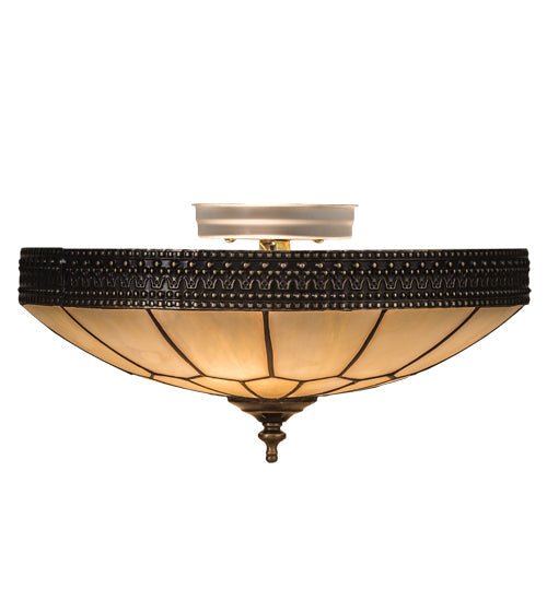 Meyda Lighting Vincent 15" 3-Light Craftsman Brown Honeycomb Flush Mount Light With Beige Art Shade Glass