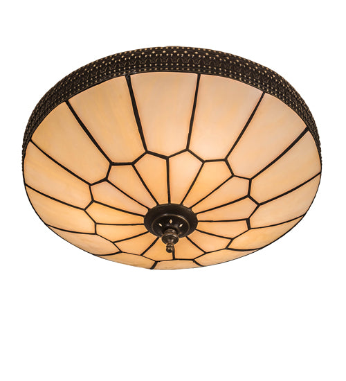 Meyda Lighting Vincent 15" 3-Light Craftsman Brown Honeycomb Flush Mount Light With Beige Art Shade Glass
