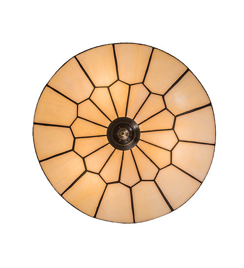Meyda Lighting Vincent 15" 3-Light Craftsman Brown Honeycomb Flush Mount Light With Beige Art Shade Glass