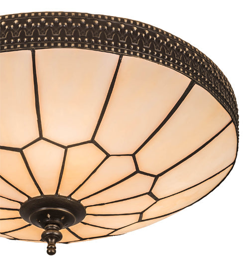 Meyda Lighting Vincent 15" 3-Light Craftsman Brown Honeycomb Flush Mount Light With Beige Art Shade Glass