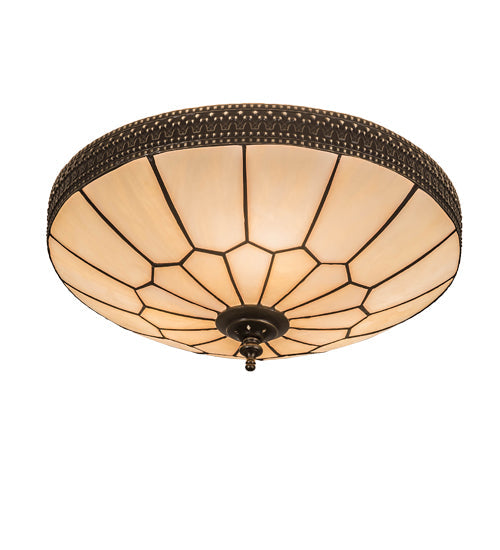 Meyda Lighting Vincent 15" 3-Light Craftsman Brown Honeycomb Flush Mount Light With Beige Art Shade Glass