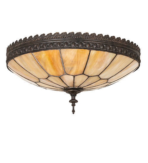 Meyda Lighting Vincent 15" 3-Light Dark Roast Honeycomb Flush Mount Light With Beige Iridescent Art Shade Glass
