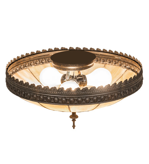 Meyda Lighting Vincent 15" 3-Light Dark Roast Honeycomb Flush Mount Light With Beige Iridescent Art Shade Glass