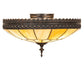 Meyda Lighting Vincent 15" 3-Light Dark Roast Honeycomb Flush Mount Light With Beige Iridescent Art Shade Glass
