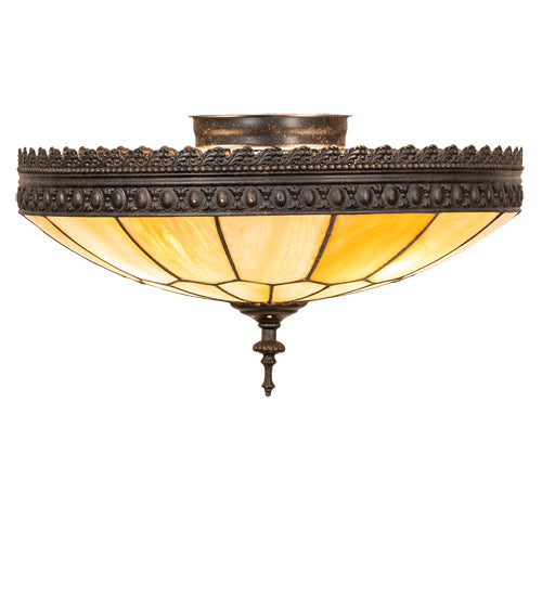 Meyda Lighting Vincent 15" 3-Light Dark Roast Honeycomb Flush Mount Light With Beige Iridescent Art Shade Glass