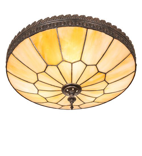 Meyda Lighting Vincent 15" 3-Light Dark Roast Honeycomb Flush Mount Light With Beige Iridescent Art Shade Glass