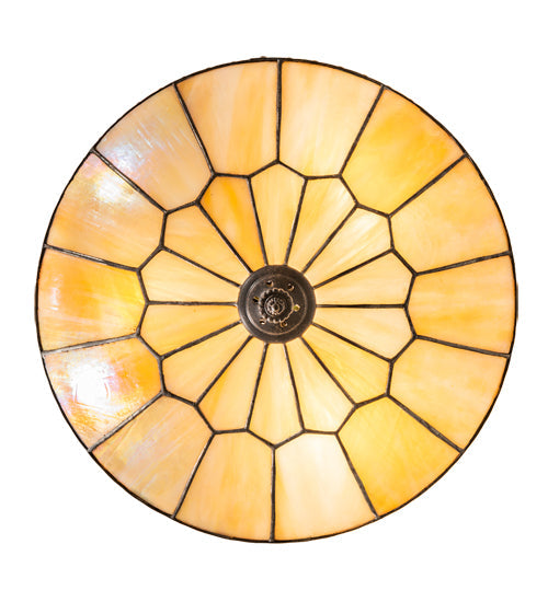 Meyda Lighting Vincent 15" 3-Light Dark Roast Honeycomb Flush Mount Light With Beige Iridescent Art Shade Glass