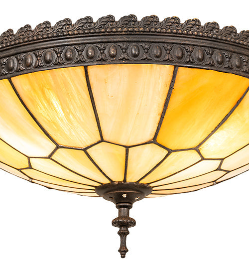 Meyda Lighting Vincent 15" 3-Light Dark Roast Honeycomb Flush Mount Light With Beige Iridescent Art Shade Glass