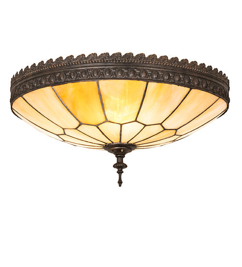 Meyda Lighting Vincent 15" 3-Light Dark Roast Honeycomb Flush Mount Light With Beige Iridescent Art Shade Glass