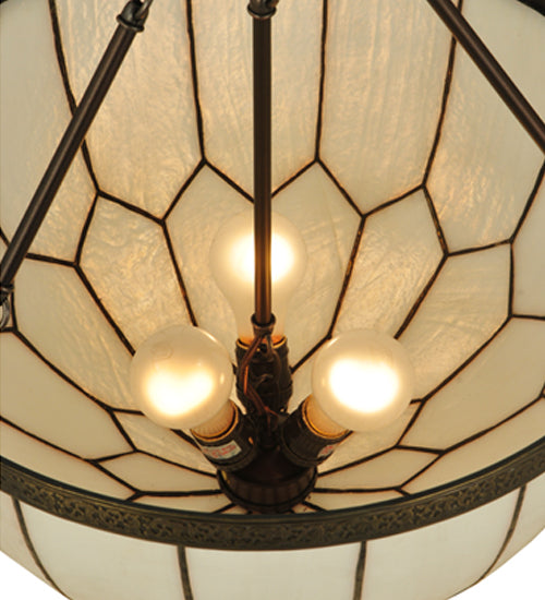 Meyda Lighting Vincent 18" 3-Light Craftsman Brown With Hightights Inverted Pendant Light With White Art Honeycomb Shade Glass