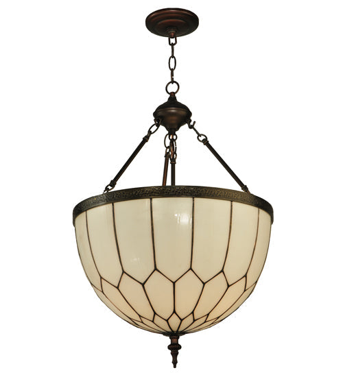 Meyda Lighting Vincent 18" 3-Light Craftsman Brown With Hightights Inverted Pendant Light With White Art Honeycomb Shade Glass