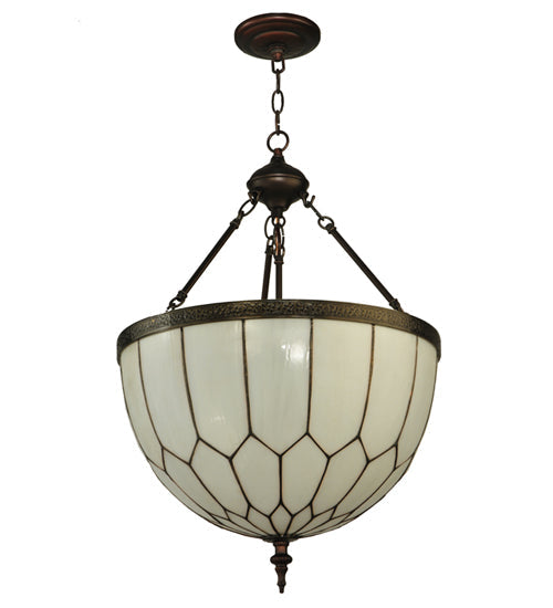 Meyda Lighting Vincent 18" 3-Light Craftsman Brown With Hightights Inverted Pendant Light With White Art Honeycomb Shade Glass