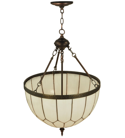 Meyda Lighting Vincent 18" 3-Light Craftsman Brown With Hightights Inverted Pendant Light With White Art Honeycomb Shade Glass