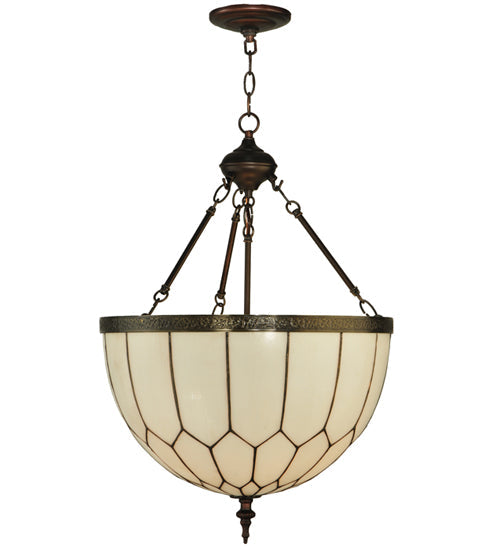 Meyda Lighting Vincent 18" 3-Light Craftsman Brown With Hightights Inverted Pendant Light With White Art Honeycomb Shade Glass