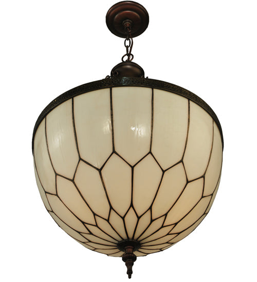 Meyda Lighting Vincent 18" 3-Light Craftsman Brown With Hightights Inverted Pendant Light With White Art Honeycomb Shade Glass