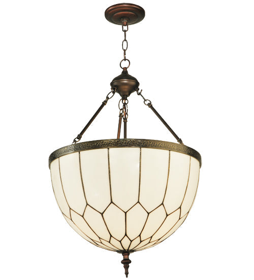 Meyda Lighting Vincent 18" 3-Light Craftsman Brown With Hightights Inverted Pendant Light With White Art Honeycomb Shade Glass