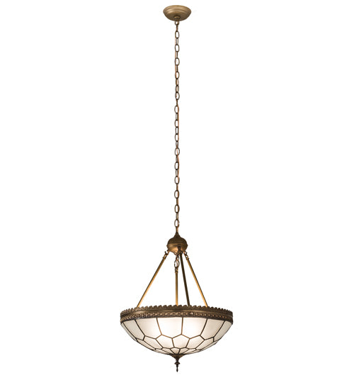 Meyda Lighting Vincent 19" 3-Light Antique Brass Honeycomb Inverted Pendant Light With Clear Frosted Shade Glass