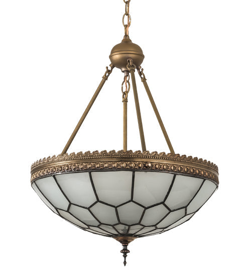 Meyda Lighting Vincent 19" 3-Light Antique Brass Honeycomb Inverted Pendant Light With Clear Frosted Shade Glass