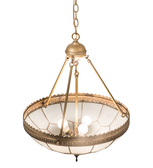 Meyda Lighting Vincent 19" 3-Light Antique Brass Honeycomb Inverted Pendant Light With Clear Frosted Shade Glass