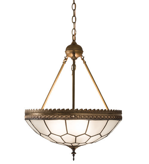 Meyda Lighting Vincent 19" 3-Light Antique Brass Honeycomb Inverted Pendant Light With Clear Frosted Shade Glass