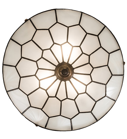 Meyda Lighting Vincent 19" 3-Light Antique Brass Honeycomb Inverted Pendant Light With Clear Frosted Shade Glass