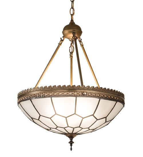Meyda Lighting Vincent 19" 3-Light Antique Brass Honeycomb Inverted Pendant Light With Clear Frosted Shade Glass