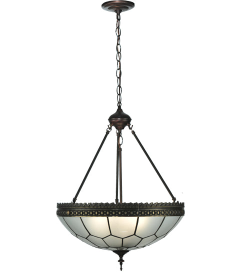 Meyda Lighting Vincent 19" 3-Light Antique Copper Honeycomb Inverted Pendant Light With Frosted Clear Shade Glass
