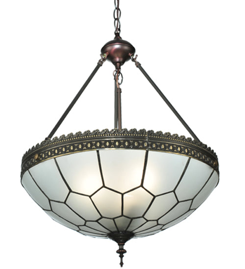 Meyda Lighting Vincent 19" 3-Light Antique Copper Honeycomb Inverted Pendant Light With Frosted Clear Shade Glass