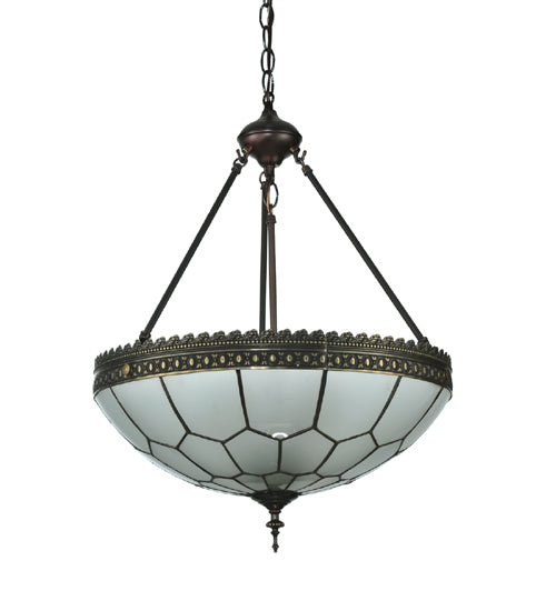 Meyda Lighting Vincent 19" 3-Light Antique Copper Honeycomb Inverted Pendant Light With Frosted Clear Shade Glass
