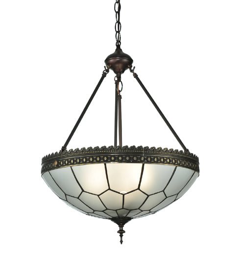 Meyda Lighting Vincent 19" 3-Light Antique Copper Honeycomb Inverted Pendant Light With Frosted Clear Shade Glass