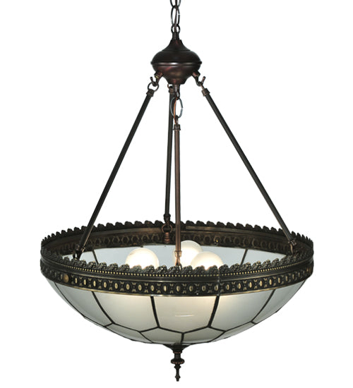 Meyda Lighting Vincent 19" 3-Light Antique Copper Honeycomb Inverted Pendant Light With Frosted Clear Shade Glass