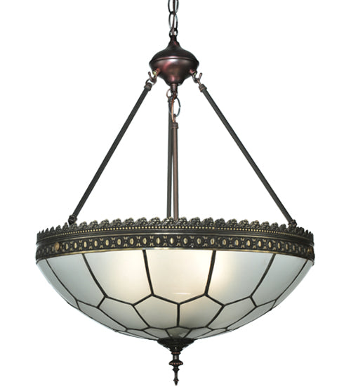 Meyda Lighting Vincent 19" 3-Light Antique Copper Honeycomb Inverted Pendant Light With Frosted Clear Shade Glass