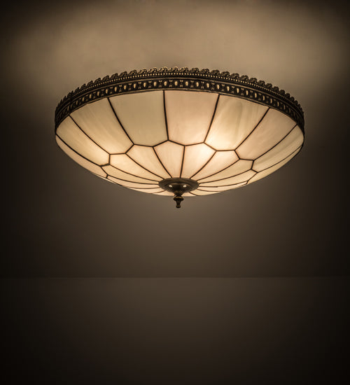Meyda Lighting Vincent 20" 4-Light Craftsman Brown Highlighted Honeycomb Flush Mount Light With White Art Shade Glass