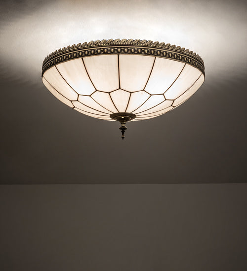 Meyda Lighting Vincent 20" 4-Light Craftsman Brown Honeycomb Flush Mount Light With White Art Shade Glass