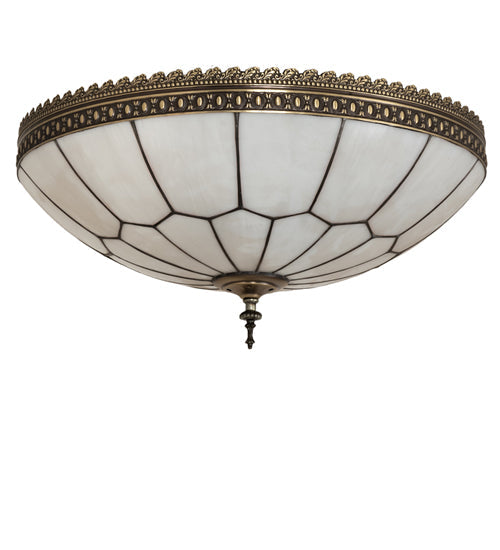 Meyda Lighting Vincent 20" 4-Light Craftsman Brown Honeycomb Flush Mount Light With White Art Shade Glass