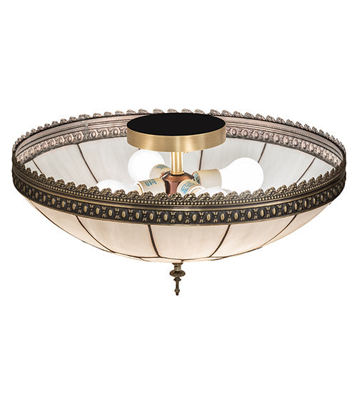 Meyda Lighting Vincent 20" 4-Light Craftsman Brown Honeycomb Flush Mount Light With White Art Shade Glass
