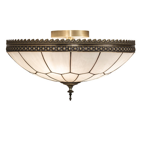 Meyda Lighting Vincent 20" 4-Light Craftsman Brown Honeycomb Flush Mount Light With White Art Shade Glass