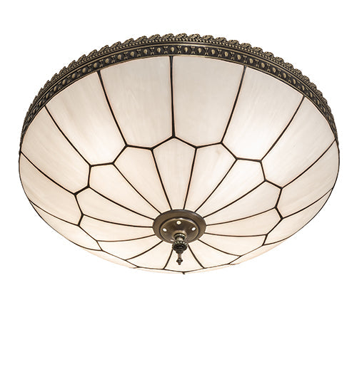 Meyda Lighting Vincent 20" 4-Light Craftsman Brown Honeycomb Flush Mount Light With White Art Shade Glass