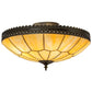 Meyda Lighting Vincent 20" 4-Light Craftsman Brown With Highlights Honeycomb Flush Mount Light With Beige Art Shade Glass