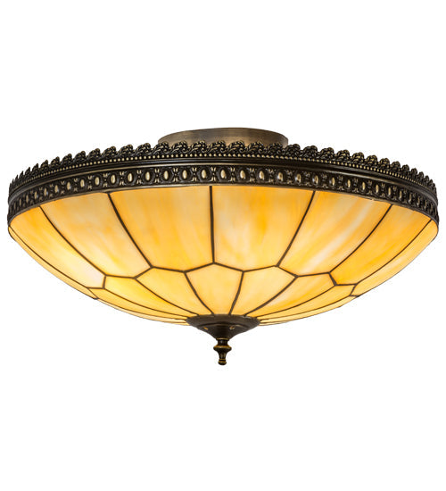 Meyda Lighting Vincent 20" 4-Light Craftsman Brown With Highlights Honeycomb Flush Mount Light With Beige Art Shade Glass