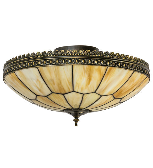 Meyda Lighting Vincent 20" 4-Light Craftsman Brown With Highlights Honeycomb Flush Mount Light With Beige Art Shade Glass