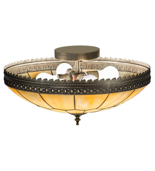 Meyda Lighting Vincent 20" 4-Light Craftsman Brown With Highlights Honeycomb Flush Mount Light With Beige Art Shade Glass