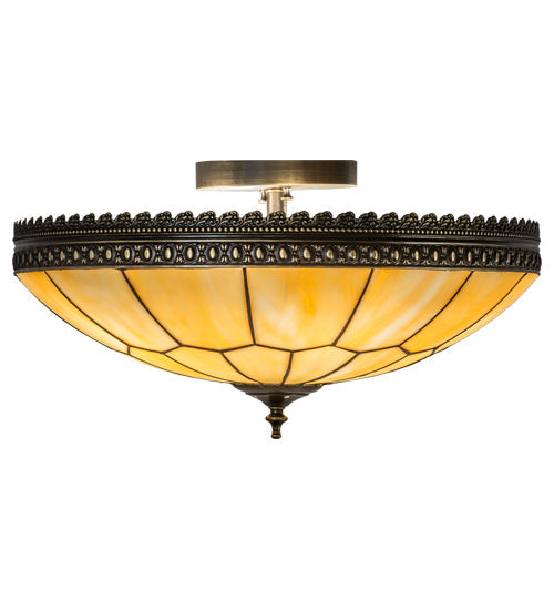 Meyda Lighting Vincent 20" 4-Light Craftsman Brown With Highlights Honeycomb Flush Mount Light With Beige Art Shade Glass