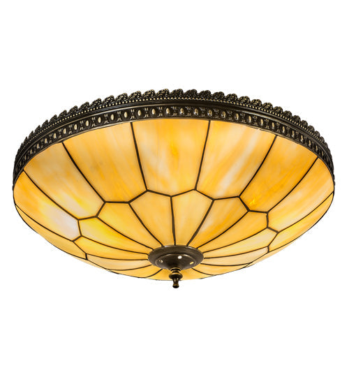 Meyda Lighting Vincent 20" 4-Light Craftsman Brown With Highlights Honeycomb Flush Mount Light With Beige Art Shade Glass