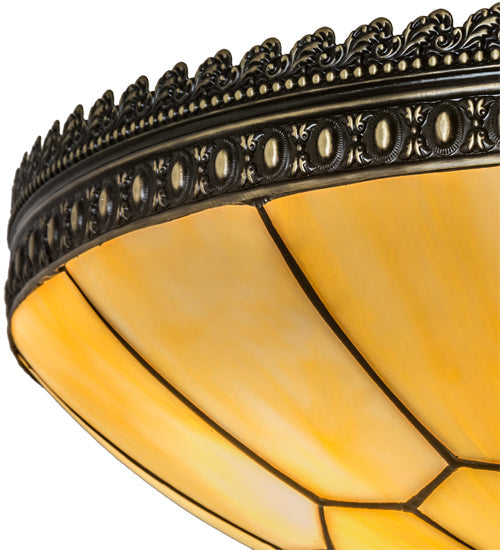 Meyda Lighting Vincent 20" 4-Light Craftsman Brown With Highlights Honeycomb Flush Mount Light With Beige Art Shade Glass