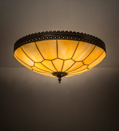 Meyda Lighting Vincent 20" 4-Light Craftsman Brown With Highlights Honeycomb Flush Mount Light With Beige Art Shade Glass