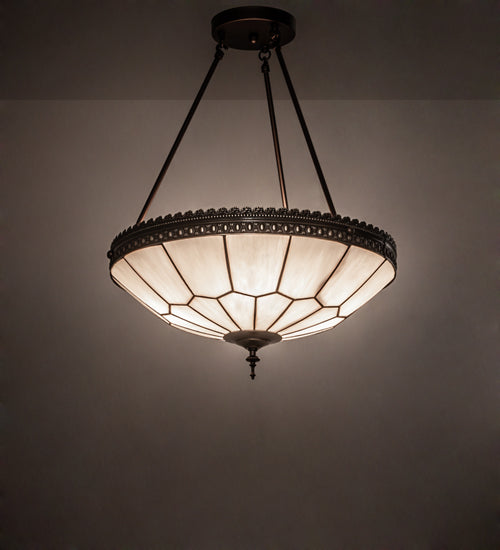 Meyda Lighting Vincent 20" 4-Light Mahogany Bronze & Craftsman Brown Highlighted Inverted Pendant Light With White Art Shade Glass