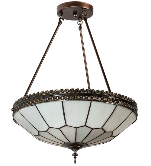 Meyda Lighting Vincent 20" 4-Light Mahogany Bronze & Craftsman Brown Highlighted Inverted Pendant Light With White Art Shade Glass