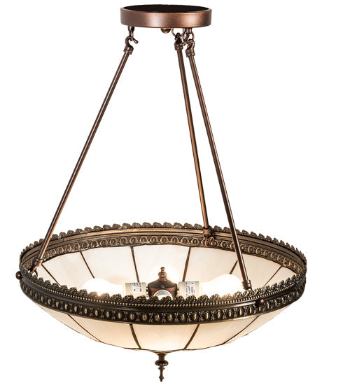 Meyda Lighting Vincent 20" 4-Light Mahogany Bronze & Craftsman Brown Highlighted Inverted Pendant Light With White Art Shade Glass