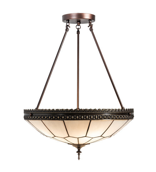Meyda Lighting Vincent 20" 4-Light Mahogany Bronze & Craftsman Brown Highlighted Inverted Pendant Light With White Art Shade Glass
